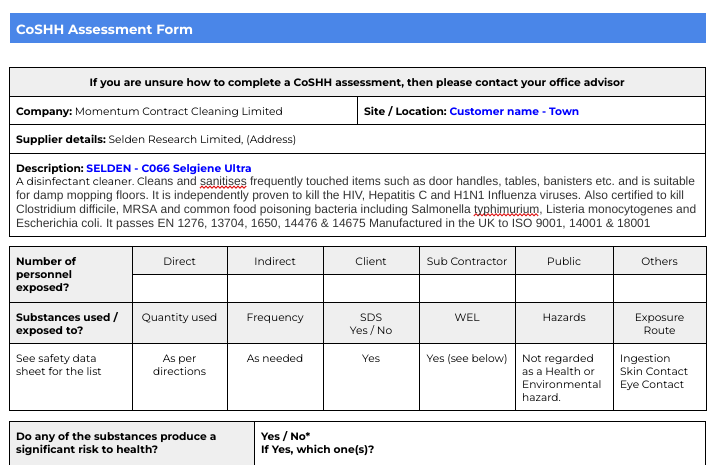 CoSSH Assessment Commercial Cleaning Template | Innovation by Design