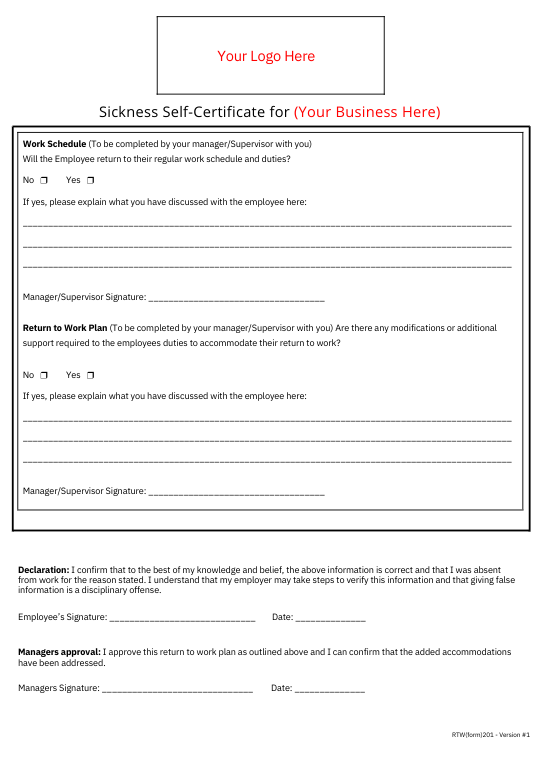 Return to Work after sickness Template | Fully Editable Document