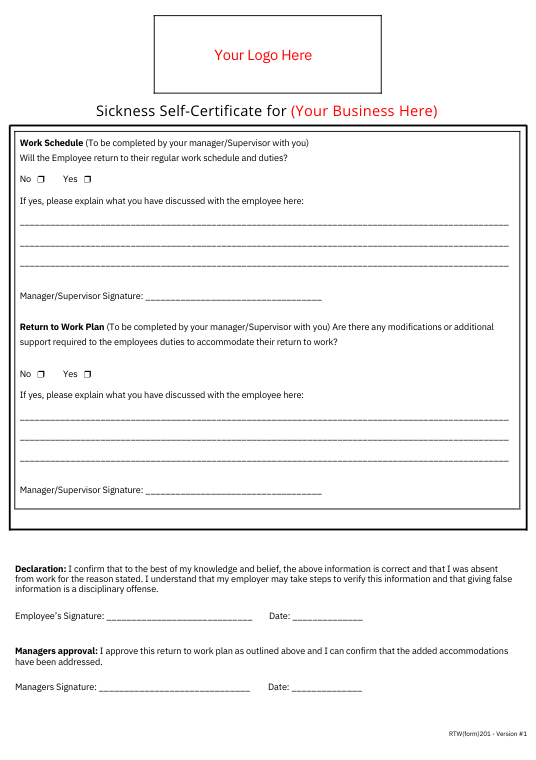 Return to Work after sickness Template | Fully Editable Document